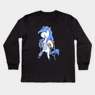 On crutches - cartoon unicorn Kids Long Sleeve T-Shirt